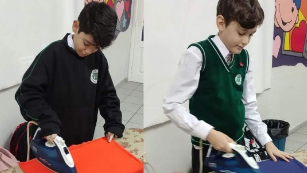 Maestra enseña como planchar ropa a sus alumnos en paraguar. Foto: telediario.mx
