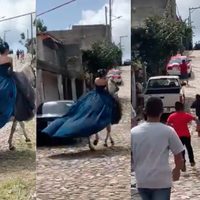 VIDEO Quinceañera escapa de su fiesta en su caballo blanco