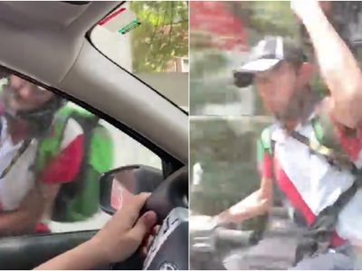 VIDEO ¿Montachoques? Captan a repartidor de Uber golpeando auto en Polanco