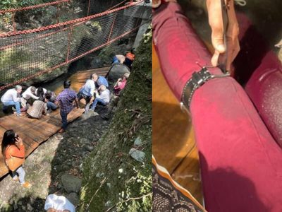 VIDEO Mujer se rompió el pie cuando cayó del puente colgante en Cuernavaca