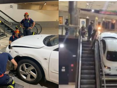 ¿Cómo terminó ahí? Auto acaba atascado en escaleras de Madrid tras robo