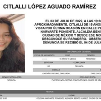 Buscan a Citlali, adolescente de 15 años desaparecida en CDMX