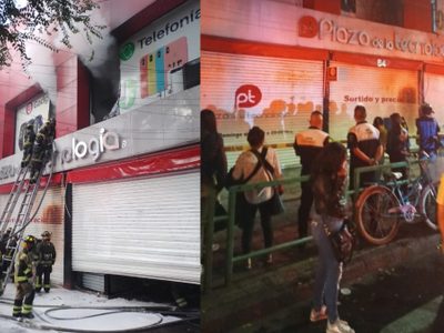 Registran fuerte incendio en Plaza de la Tecnología Meave en el Centro