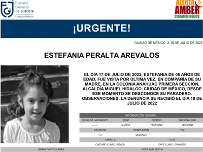 ALERTA AMBER: Desapareció Estefanía Peralta, menor de 6 años