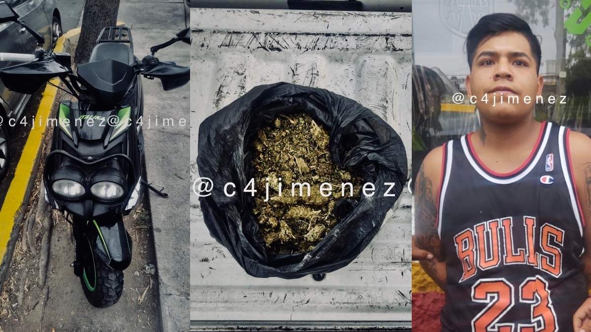 Joven es detenido por no usar casco y le encuentran medio kilo de mariguana. Foto: Especial