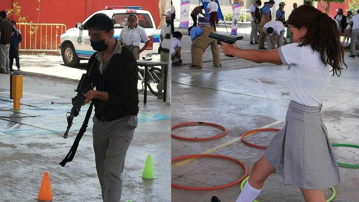 Estudiantes de secundaria aprenden a disparar en Guanajuato. Foto: Policía Municipal