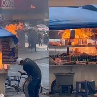 VIDEO Captan incendio en puesto de tacos por fuga de gas en CDMX