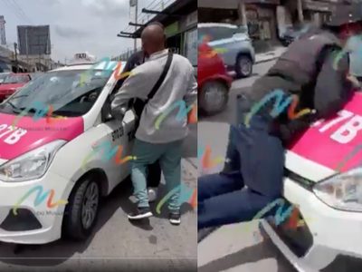 VIDEO Taxi se pone violento tras invadir carril del Mexibús en Ecatepec