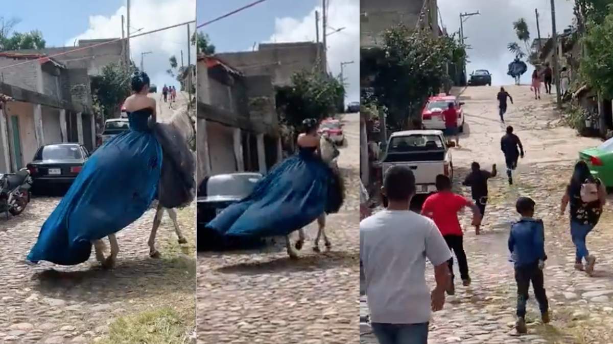 VIDEO Quinceañera escapa de su fiesta en su caballo blanco. Foto: Capturas