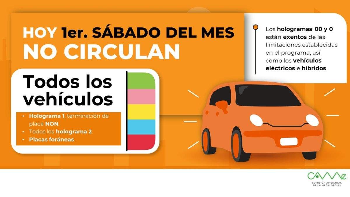 En este primer sábado del mes; este es el Hoy No Circula