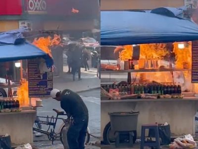 VIDEO Captan incendio en puesto de tacos por fuga de gas en CDMX