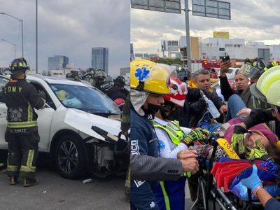 VIDEO Mujer queda prensada en camioneta tras fuerte choque en Mixcoac