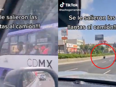 VIDEO Llanta sale volando de un camión de transporte público en Tlalpan